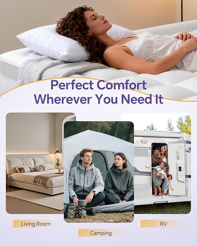Dual Layer 5 Inch Memory Foam Mattress Topper Queen - 3 Inch Pillow Top Mattress Pad and 2 Inch Gel Memory Foam, 7-Zone Egg Crate Mattress Topper