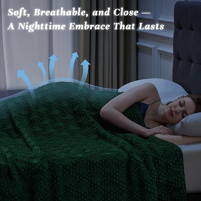 Knitted Weighted Blanket for Adult, Chunky Knit Weighted Throw for Sleep 60"*80" 12lbs, Cooling Breathable Machine Washable Heavy Blanket for Room Decor (Green, Queen)