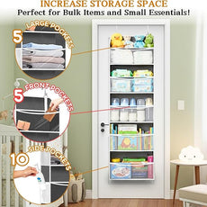 Ofiray-home Over Door Organizer with 5 Large Pockets, 5 Transparent Front Pockets & 10 Mesh Side Pockets, 50 lbs Weight Capacity Hanging Storage for Toys, Shoes, Diapers, Pantry – Grey