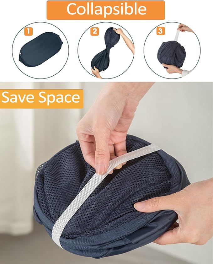 2 Pack Durable Collapsible Laundry Baskets - Reinforced Mesh Pop Up Laundry Hamper with Pocket, Foldable Dirty Clothes Hamper with Carry Handles for Laundry, Bathroom, Kids Room, Dorm or Travel Navy