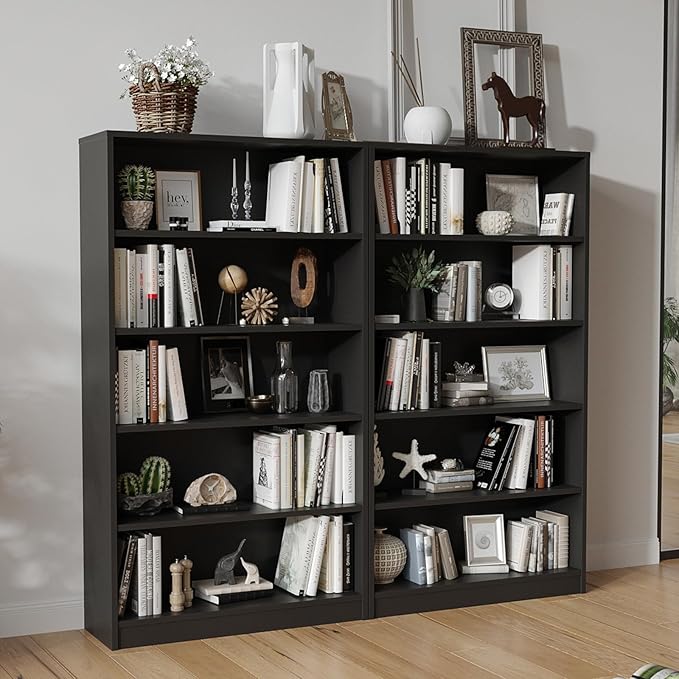 Farini 60 Inch Tall Bookcase,5 Shelf Bookshelves,Adjustable Bookshelf for Home Office,Black