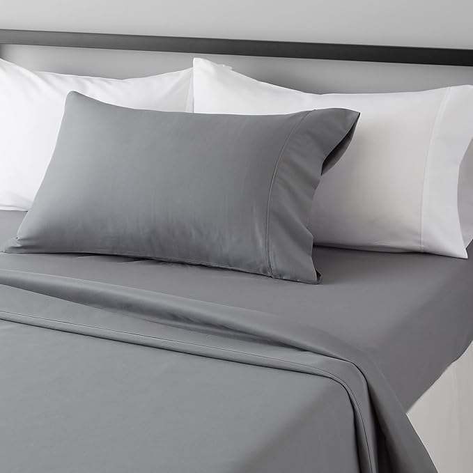 Amazon Basics Lightweight Super Soft Easy Care Comfortable Microfiber 3 Piece Bed Sheet Set With 14-inch Deep Pockets, Twin XL, Dark Gray, Solid AmazonBasics