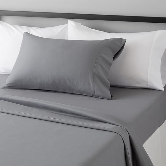 Amazon Basics Lightweight Super Soft Easy Care Comfortable Microfiber 3 Piece Bed Sheet Set With 14-inch Deep Pockets, Twin XL, Dark Gray, Solid AmazonBasics