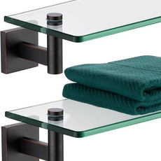 KOKOSIRI Wall Shelves Bathroom Hardware Glass Floating Shelf Small Hanging Rack Storage/Room Decor 16-Inch Oil Rubbed Bronze 2 Pack B1105ORB-L16-P2