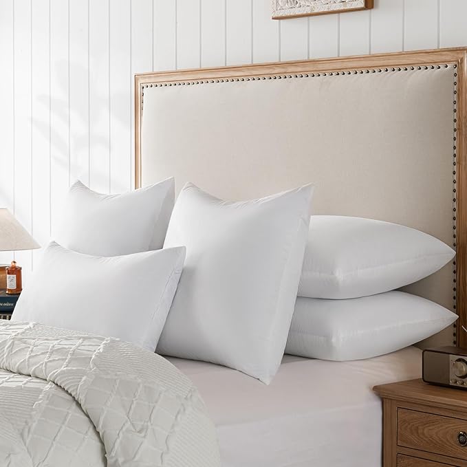 16x16 Decorative Throw Pillow Inserts-Down Feather Pillow Inserts-Square-Cotton Fabric-Set of 2-White.