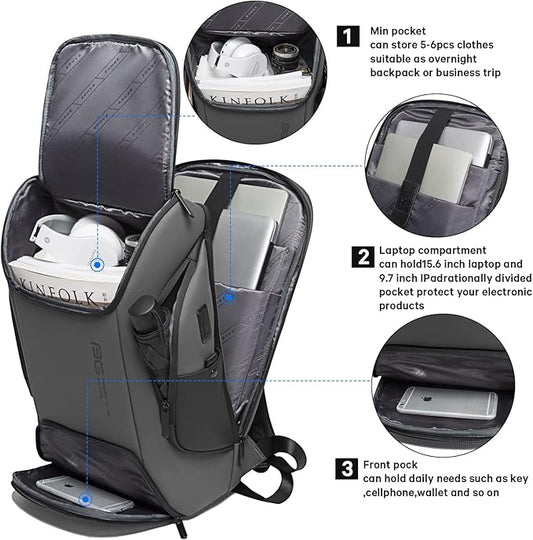 BANGE Business Laptop Smart backpack Can Hold 15.6 Inch Laptop Commute Backpack Carry on bag for men and women (Grey)