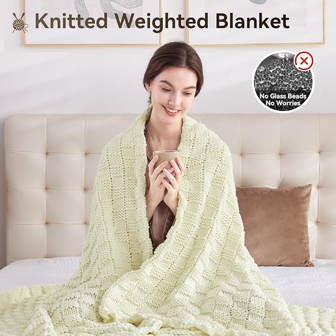Knitted Weighted Blanket Kids, No Beads Heavy Blanket 40” x 60'' 7lbs, Breathable Chunky Knit Blanket, Cooling Weighted Blanket for Hot Sleepers, Christmas Home Decor (Cream White)