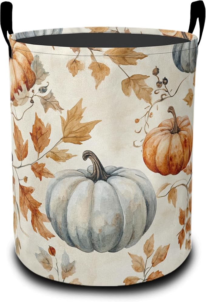 Fall Pumpkins Laundry Basket, Maple Leaves Oxford Cloth Laundry Hamper With Handle Foldable Portable Clothes Storage Basket Storage Bag For Laundry Room/Bathroom/Bedroom/Dormitories