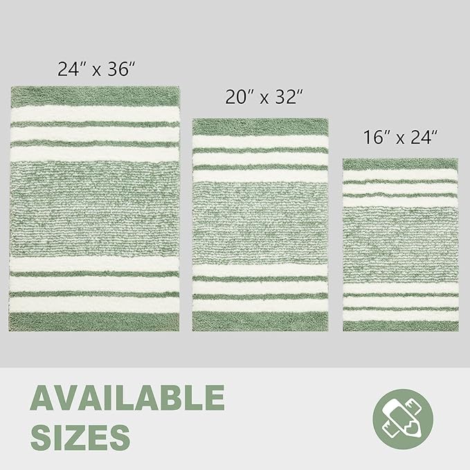CozeCube Bath mats for Bathroom Non Slip, Fluffy Absorbent Microfiber Bath mat Washable, Aesthetic Bathroom Rugs, Large Sage Green Striped Bath mat, Sage Green, 36" x 24"