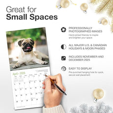 RED EMBER Pug Puppies 2026 Mini Wall Calendar 12 Month | 7