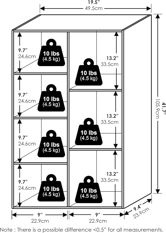 Furinno LUDER Book Shelf, 7-Cube Bookshelf, Bookcase, 9.4 x 19.5 x 41.7, for Living Room, Bedroom, Home Office, Amber Pine
