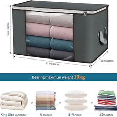 Large Storage Bags, 4 Pack Clothes Storage Bins Foldable Closet Organizers Storage Containers with Durable Handles Thick Fabric for Blanket Comforter Clothing Bedding 90 L (Gray)