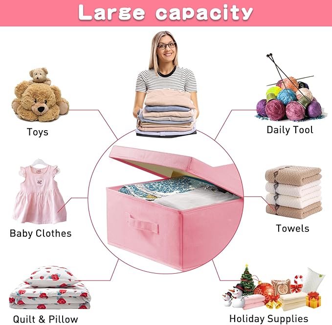 punemi Under Bed Storage With Lids, 2 Pack Pink Underbed Storage Bins Containers for Girls Daughter, Large Low Profile Stackable Drawer Organizer Box for Clothes Bedroom Couch Closet Basement