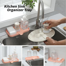 Silicone Bathroom Soap Dishes with Drain Spout-Bathroom and Kitchen Sink Organizer,Sponge Holder,Dish Soap Tray,Perfect for Dispenser,Scrubber,Bottle,Cup on Sink or Counter-Pink 9.6