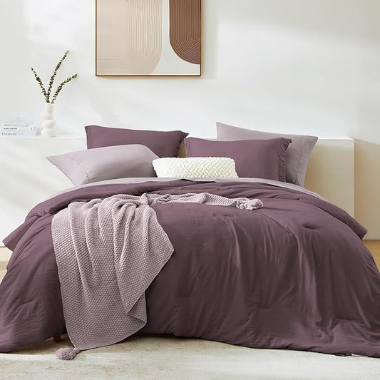 WRENSONGE King Comforter Set, 7 Pieces Artic Plum Soft Bed in a Bag King with Fitted Sheet, Flat Sheet, 2 Pillow Shams, and 2 Pillowcases- Warm Bedding Set for All Season