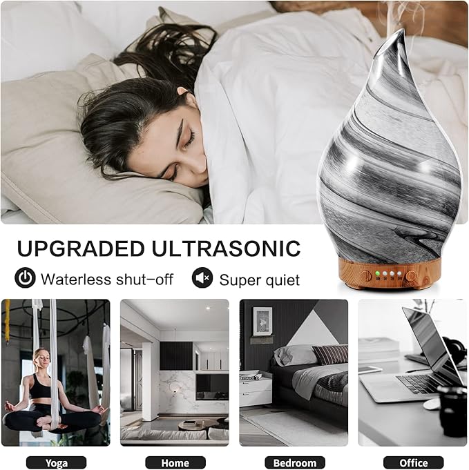 Porseme 100ml Essential Oil Diffuser Glass Color Changing Aroma Air Diffusers Aromatherapy Ultrasonic Cool Mist Humidifier 4 Running Hours Waterless Auto-Off for Sleeping, Yoga, Office, Spa (Ink)