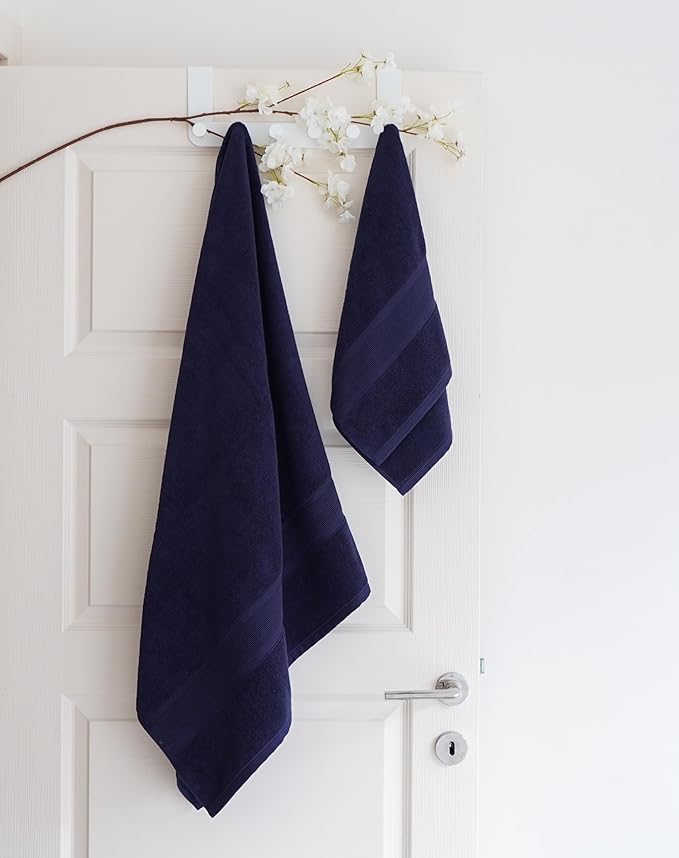 Luzia 8 Piece Bathroom Towel Set - 100% Turkish Cotton, Premium Quality - 2 Bath Towels 2 Hand Towels and 4 Washcloths (Navy Blue)