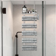 Hanging Towel Racks for Bathroom No Drill - Over The Door 6-Tier Bath Towel Storage Organizer for Small Bathrooms-Back Door Large Tiered Towel Holder Hanger for Rolled Towels RV Camper Silver