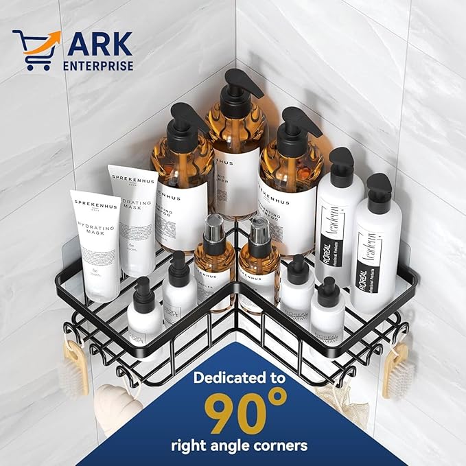 Shower Caddy Corner Shelf with Soap Holder, No Drill Adhesive Wall Mounted with Hooks - Rustproof Stainless Steel Rack by ARK.