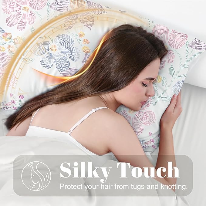 EXQ Home Satin Pillowcase for Hair and Skin Body- Multicolor Printed Flower Silk Pillowcase 20x54 inches - Body Pillow Cases with Envelope Closure, Gifts for Women