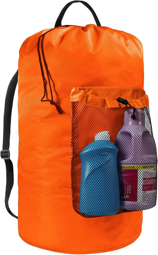 Laundry Bag with Shoulder Straps and Mesh Pocket Laundry Backpack Large Portable Laundry Hamper for College Laundromat Apartment