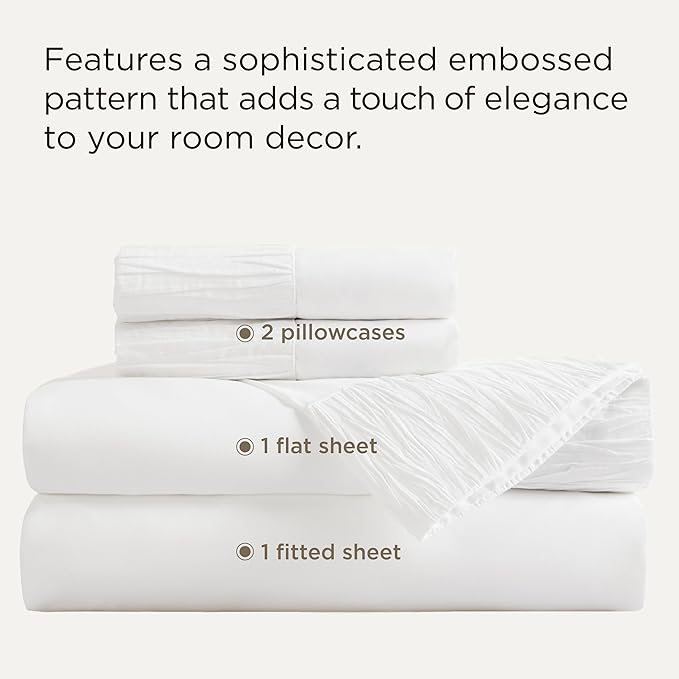 Bedsure California King Sheet Sets - 4 Pieces Soft Cal King Sheets - Breathable & Cooling - Hotel Luxury - Easy Care Polyester Microfiber Bedding for Women, Men, White