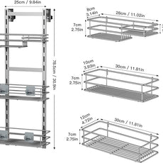 Orimade Over The Door Shower Caddy Adjustable 3 Tier Silver,Bathroom Hanging Organizer Shelf Rustproof with 4 Hooks,Shower Basket with Soap Holder and Suction Cup
