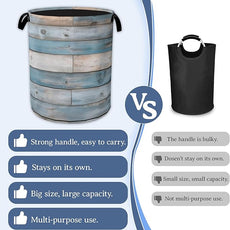 Rustic Wood Grain Laundry Basket,Foldable Waterproof Oxford Cloth Tote Bag Vintage Barn Wooden Laundry Hamper with Handles,20.8