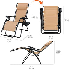 Amazon Basics Outdoor Patio Mesh Adjustable Zero Gravity Lounge Chair Recliners set of 2 with Side Table, 35 x 26 x 43 inches, Beige