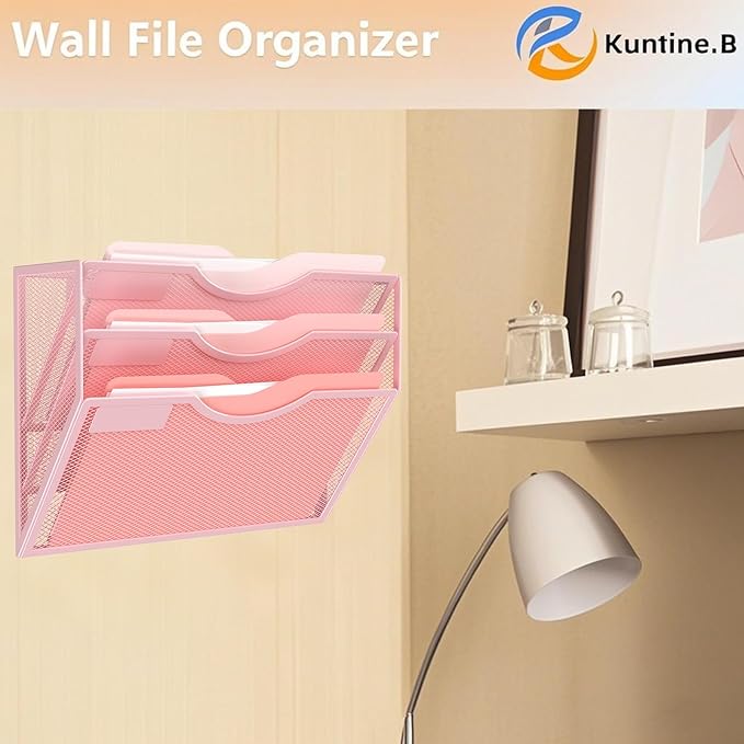 Kuntine.B Wall File Organizer (Pink, 3 Tier)