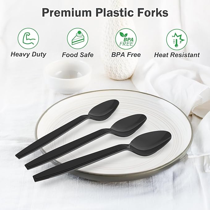 360 Count Black Plastic Spoons Disposable, BPA-Free, Heat Resistant, Solid and Durable Disposable Spoons Heavy Duty Bulk, Premium Spoons plastic disposable for Party Supply