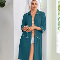 Ekouaer Zipper Robes for Women 3/4 Sleeve Housecoats Knee Length Bathrobe Lightweight Nightgown with Pockets S-3XL