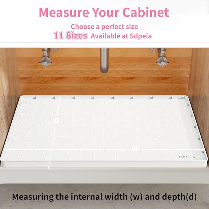 Sdpeia Under Sink Mat 22"×19" Waterproof Silicone Cabinet Liner & Sink Protector for Kitchen & Bathroom, Multi-Purpose Organizers Tray for Pets, Laundry, Cat Litter Mat, White
