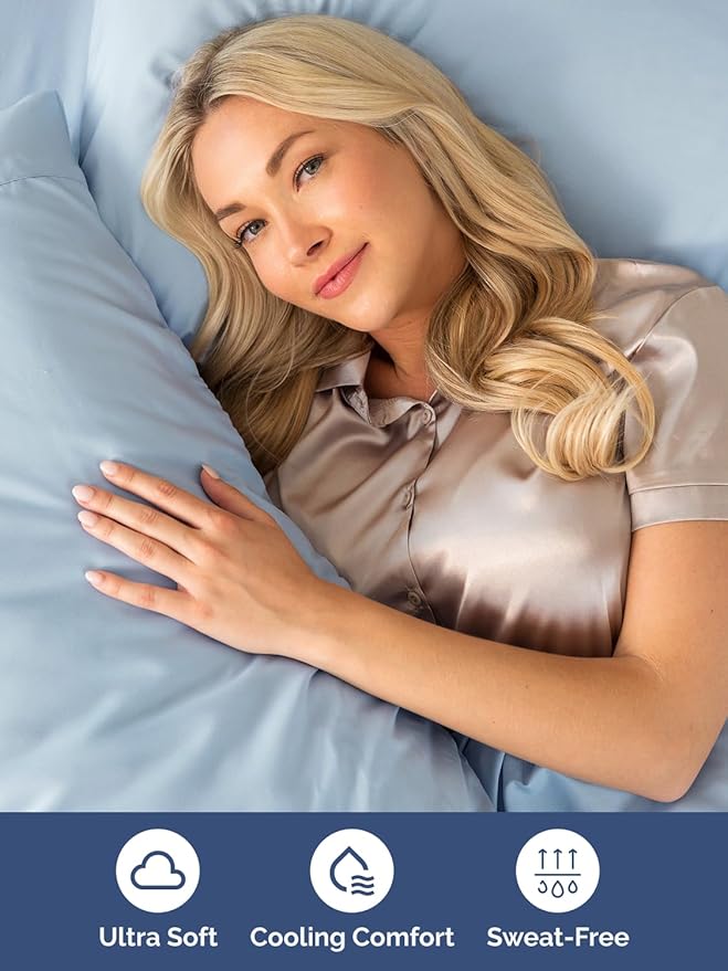 Extra Deep Pocket Full Sheets - 4 Piece Breathable & Cooling Bed Sheets - Hotel Luxury Bed Sheet Set - Soft, Wrinkle Free & Comfy - Easily Fits Extra Deep Mattresses - Deep Pocket Sky Blue Sheets Set