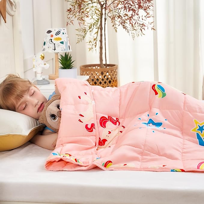 yescool Unicorn Weighted Blanket 5 Pounds Cooling Weighted Lap Blanket, Pink Rainbow Heavy Blankets, Breathable Weighted Throw Blanket Gift for 40-60lbs, 36"x48"