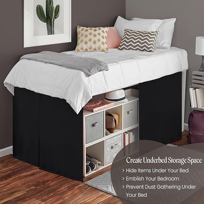 600TC -Dorm Bed Skirt - Split Corner Tailored Dorm Sized Bed Skirt - Dorm Room Essentials - Dorm Bed Skirt 100% Egyptian Cotton - Dorm Décor Bed Skirt Twin XL - 56" Drop (Black, Solid)