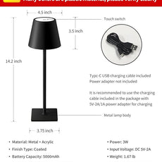KDG Cordless Table Lamp, Portable LED Desk Lamp, 5000mAh Battery Operated, 3 Color Stepless Dimming Up, for Restaurant/Bedroom/Bars/Outdoor Party/Camping/Coffee Shop Atmosphere Night Light(Black)