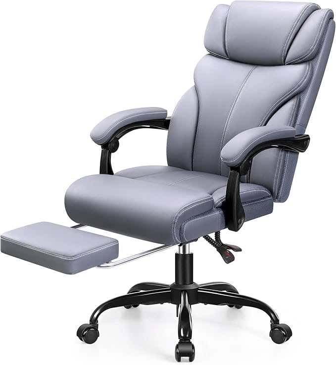 Office Chair, Executive Big and Tall Leather Desk Chairs with Footrest, Ergonomic Breathable Computer Chair with Adjustable High Back, Lumbar Support Swivel PC Chairs with Rocking Function