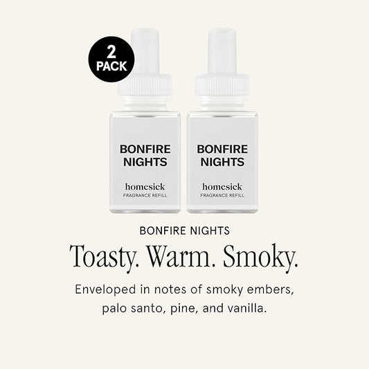 Pura & Homesick Home Scent Refill - Smart Home Air Diffuser - Up to 120-Hours of Luxury Fragrance per Refill - Home Essential - Clean & Safe Diffuser Fragrance - 2 Pack, Bonfire Nights
