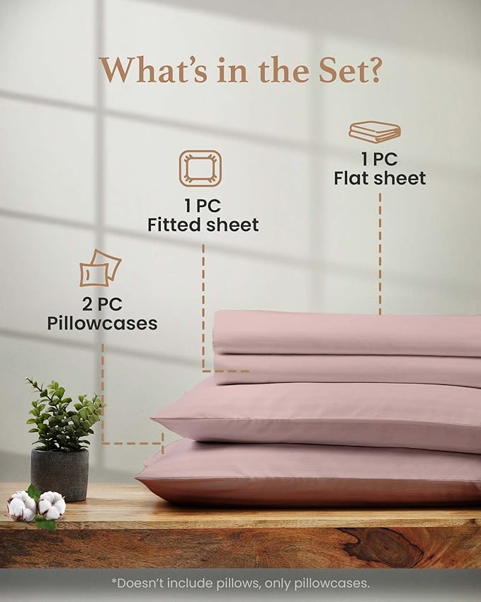 Good Sleep Bedding 1000 TC Queen Sheet Set - 4 Pc Cooling Sheets, 100% Egyptian Cotton Sateen, 16" Deep Pocket, Luxury Hotel Sheets - Blush GoodSleepBedding