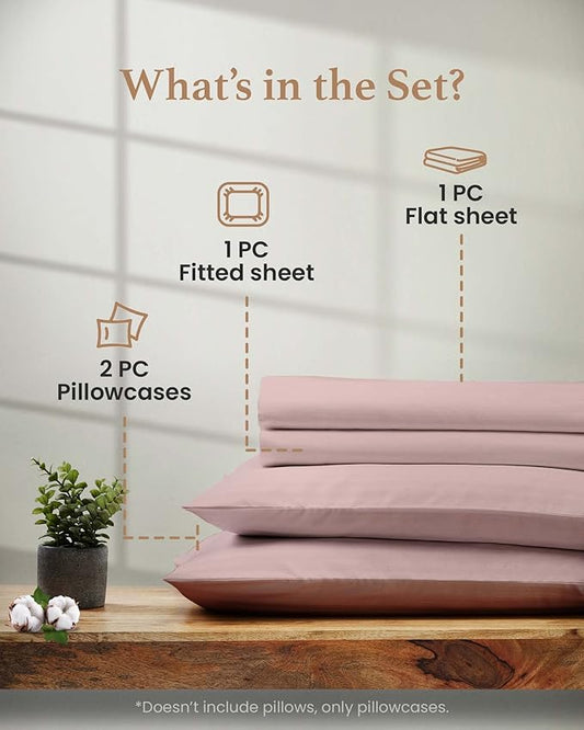 4 Pc Blush Twin Sheet Set for Twin Mattress, Egyptian Cotton Twin Bed Sheets for Twin Size Bed, Soft Breathable 16 Inch Deep Pocket Twin Bed Set - 1 Fitted Sheet, 1 Flat Sheet & 1 Pillow Case GoodSleepBedding