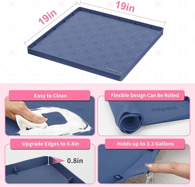 Sdpeia Under Sink Mat 19"×19" Waterproof Silicone Cabinet Liner & Sink Protector for Kitchen & Bathroom, Multi-Purpose Organizers Tray for Pets, Laundry, Cat Litter Mat