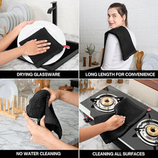 100% Cotton Waffle Weave Kitchen Dish Towels – Solid, Ultra Soft, Scratch-Free & Superb Absorbent - Quick Drying Cleaning Towels,Perfect disch Cloth 13 x 28-12 Pack, Black