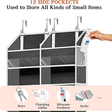 Over the Door Organizer 6 Tiers, Extra Large Behind Door Storage of 12 Compartments, 80 lbs Weight Capacity Hanging Storage Organizer with Clear Window Kids Toys, Shoes, Diapers, Room storage