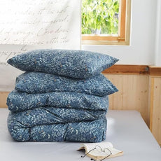 MKXI Queen Comforter Set Cute Blue Floral Bedding Comforter Set White Printed Reversible Soft Comforter Garden Style