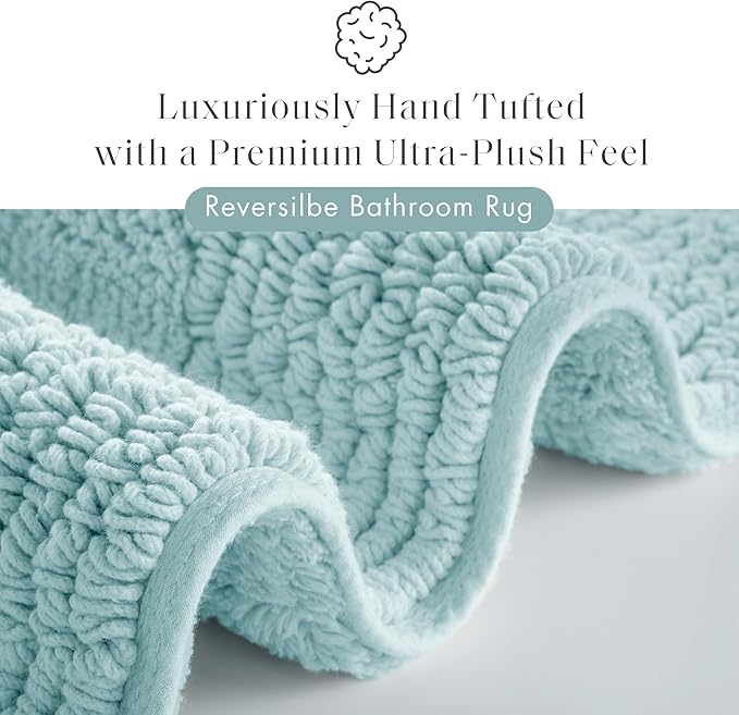 Madison Park Splendor Reversible 100% Cotton Tufted Bathroom Rug-3000 GSM Hotel Quality Luxurious Plush Medium Pile Bath Mat Absorbent, Quick Dry, Shower Room Décor, 24x60 Blue