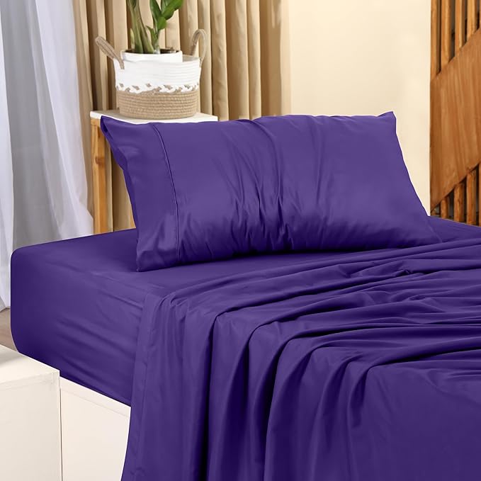 Utopia Bedding Twin Sheet Set – 3 Piece Bed Sheets for Twin Size Bed, Soft and Breathable Microfiber, Includes 1 Fitted Sheet, 1 Flat Sheet and 1 Pillowcase (Egg Plant)