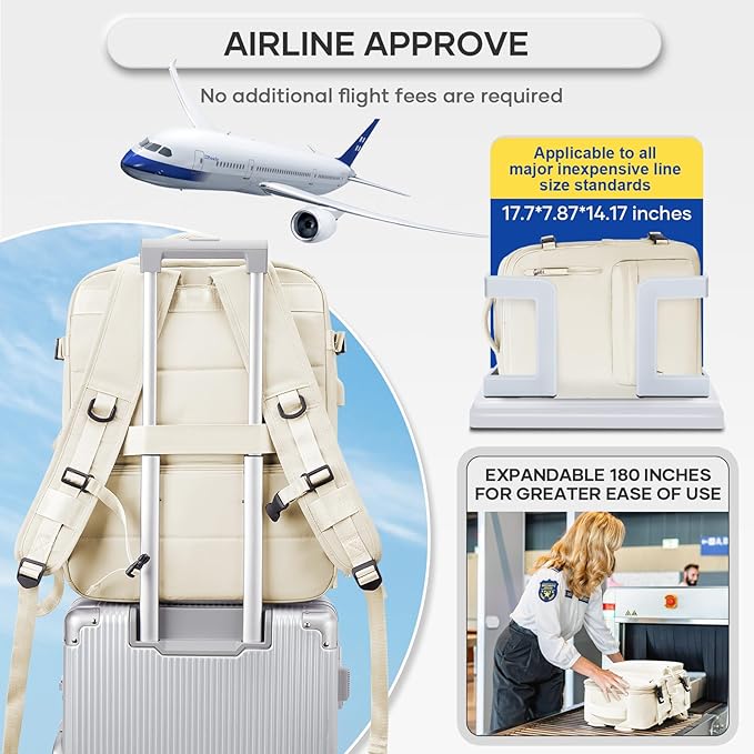 Vacuum Compression Backpack, Travel Vacuum Backpack with Electric Vacpack Pump, Flight Approved Carry On Personal Item Suitcase Luggage for Men Women, Beige, Large