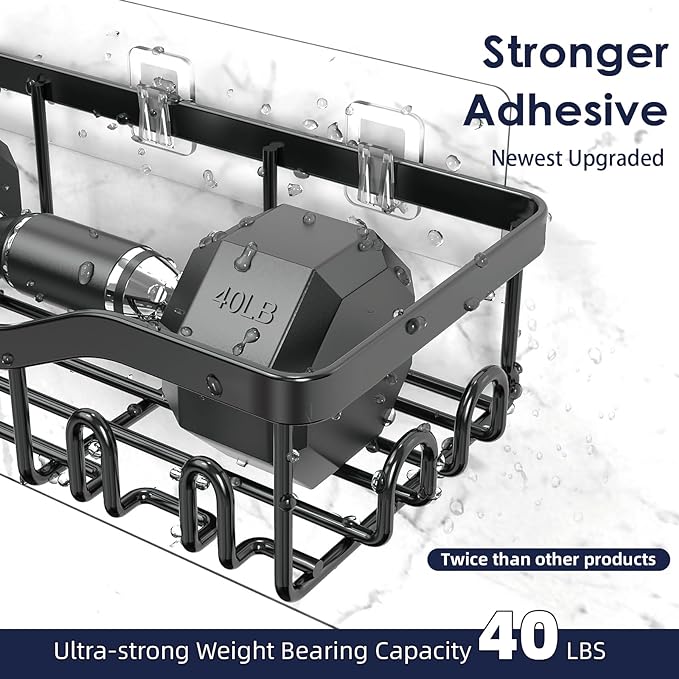 Shower Caddy Adhesive Shower Organizer 7-Pack, Rustproof Stainless Steel Bathroom Shelves, Large Capacity No-Drill Rack Storage Accessories with Soap Dish Toothbrush Holder &24 Hooks Home Decor