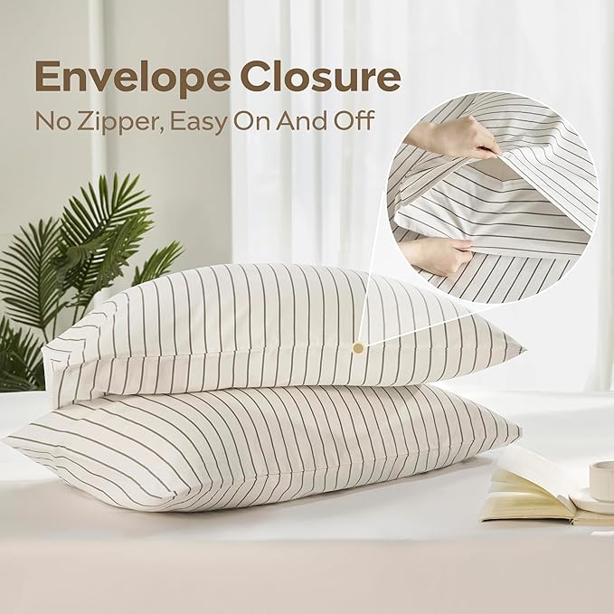 JELLYMONI Striped Duvet Cover Set - King Size 100% Cotton - 3PCS White & Grey Vertical Stripes Bedding - Hidden Zipper Closure & 8 Corner Ties - Breathable Comforter Cover for Bedroom